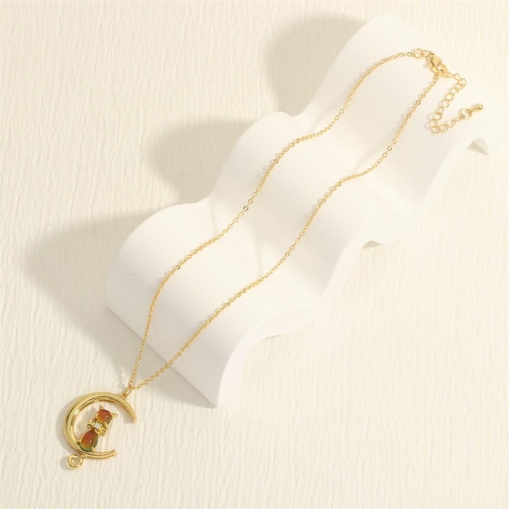 Crystal Crescent Moon Necklace Copper Gold Plated Link Chain Neck Chain  Valentine's Day Gift