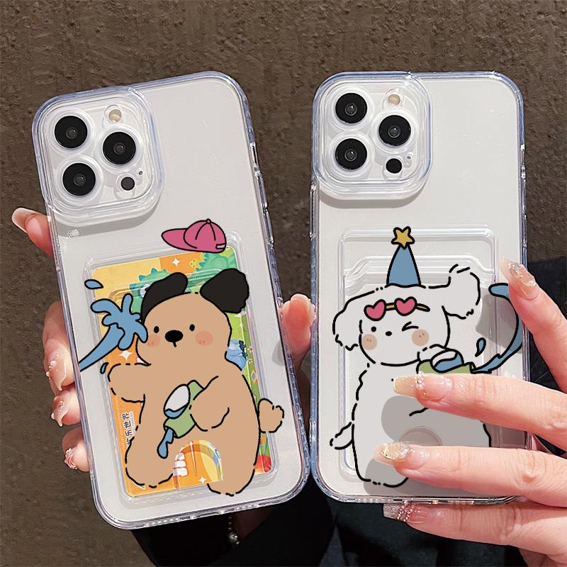 Card Slot Holder Silicone Wallet Pocket Case For iPhone 17 16 14 Pro Max Samsung S23 S24 S25 Honor X8A Oppo Reno 10 11 12 Pro Cover Clear Phone Bumper