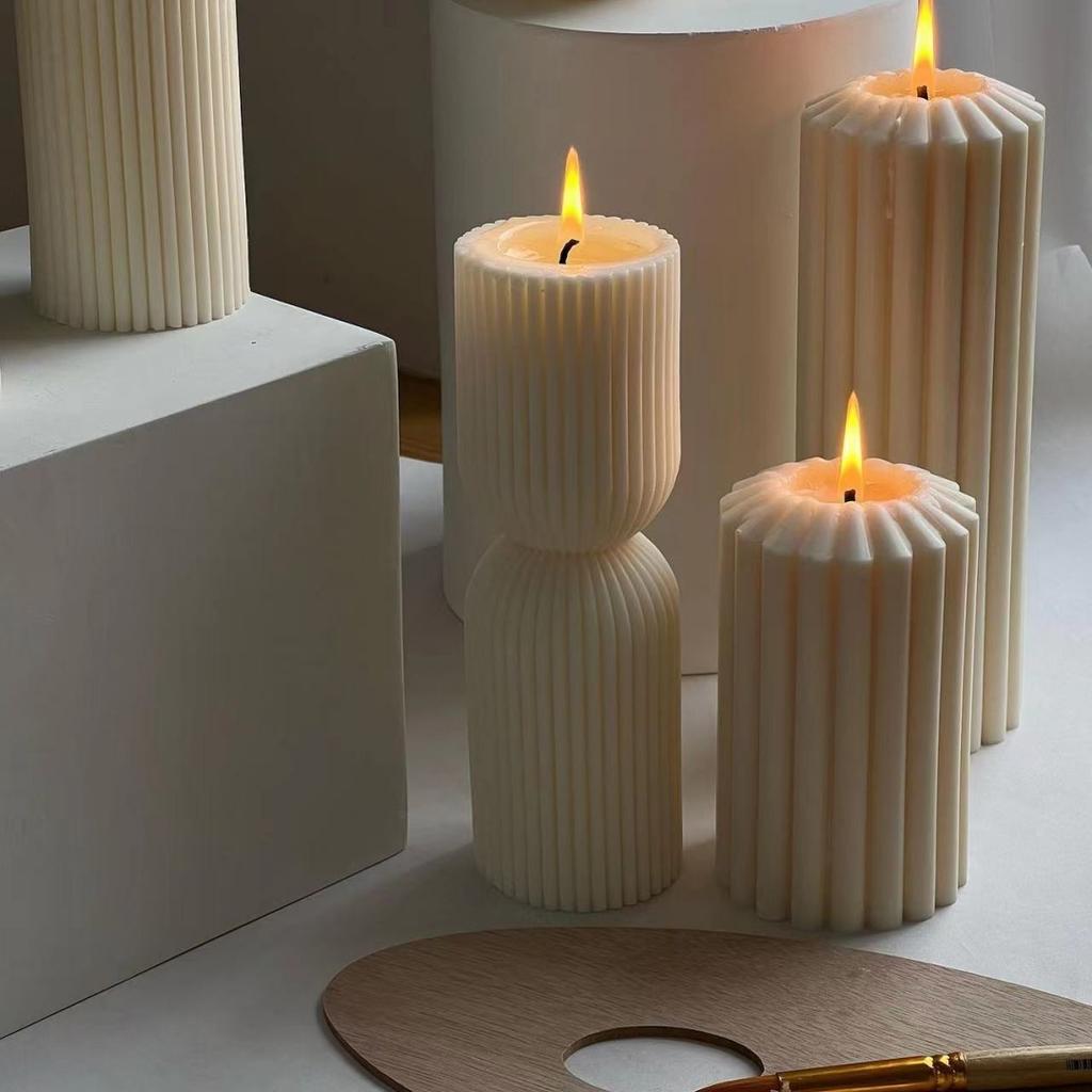 Classic striped cylindrical candle silicone mold geometric cylindrical thick striped acrylic candle mold Roman column PC mold