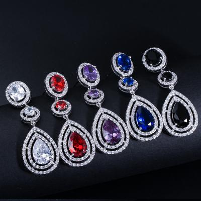 E0212 Boucles d'oreilles pendantes de haute qualité en forme de goutte d'eau Zircon micro-incrusté Couleur à rétention de placage platine