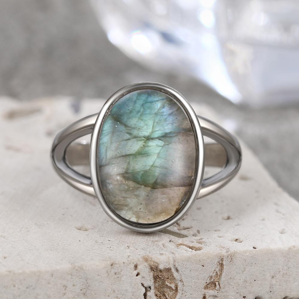 925 Silve Ring with Natural Moonstone Oval 8*10MM Simple Minimalist Twist Ring Party Gifts Fine Jewelry for Women