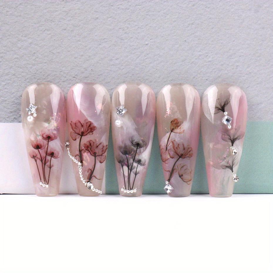 1 Sheet Gradient Bloom Ink Flower Nail Art Stickers Self-Adhesive Watercolor Floral & Leaf Design Decals for Elegant Manicures Nail Stickers