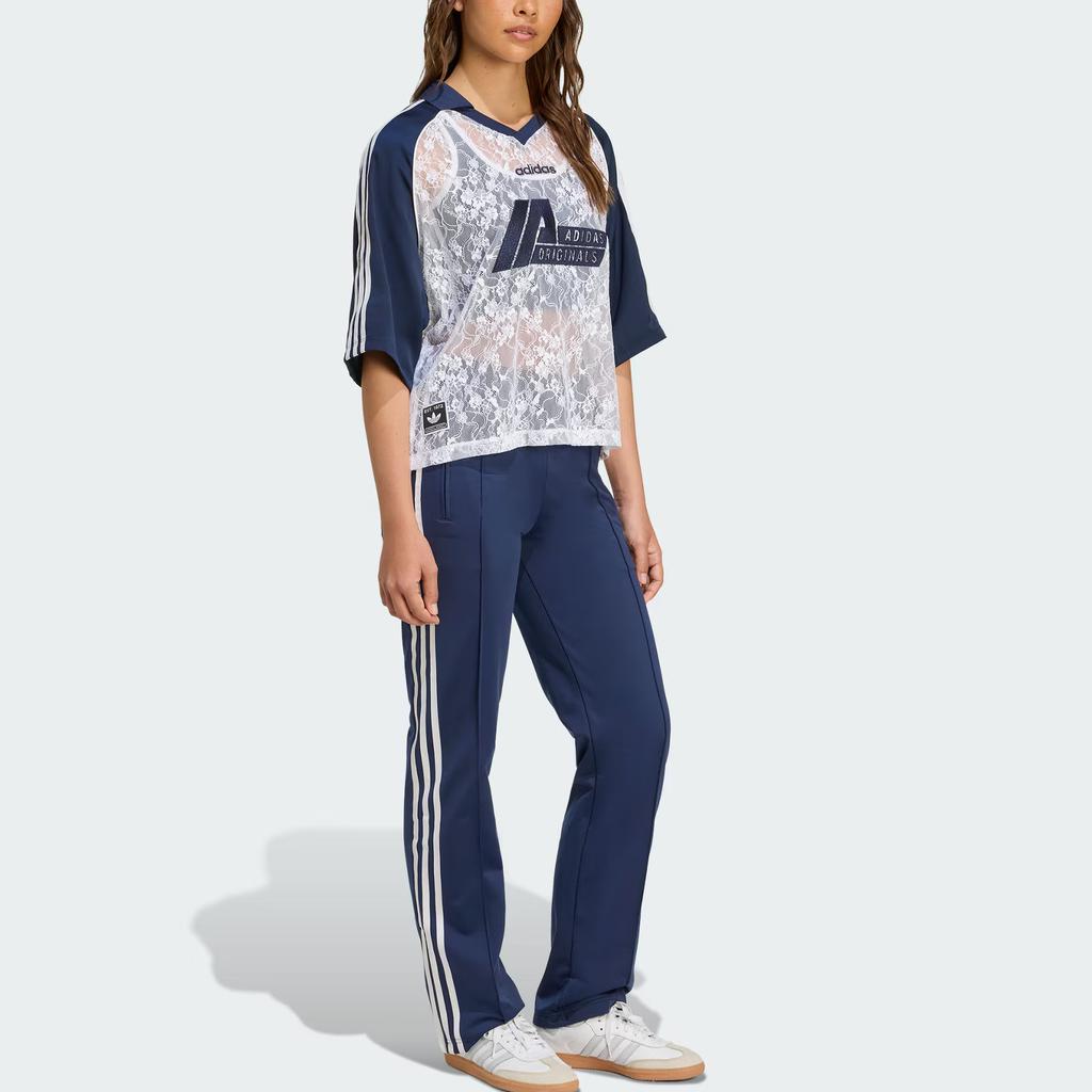 Adidas Oryginalna Koronka 3 Wygodna Stylowa Sportowa Koszulka Piłkarska z Krótkim Rękawem Damska Biała Głęboki Indygo KD2275