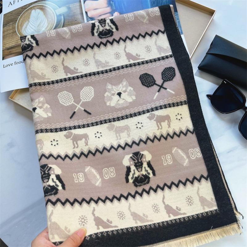 

Новый осенне-зимний шарф с мультяшным рисунком, имитирующий кашемир, женский нишевый универсальный шарф с темпераментом для защиты от холода, шаль для пары 180x65cm