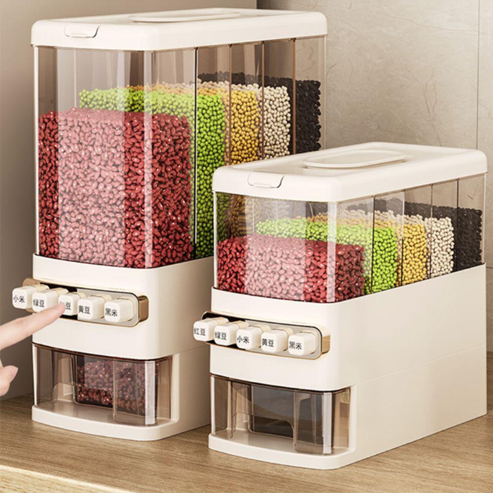 5 Compartments Beans Storage Bin Built-in Measuring Cup Grain Barrel Grain Storage Box  Oats