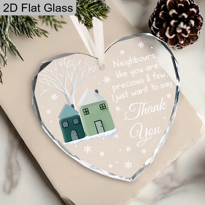 Glass Heart - Shaped Neighbour Ornament, House Design Hanging Keepsake, Ideal Gift for Neighbors, Home Decor,gift for Neighbour Appreciation