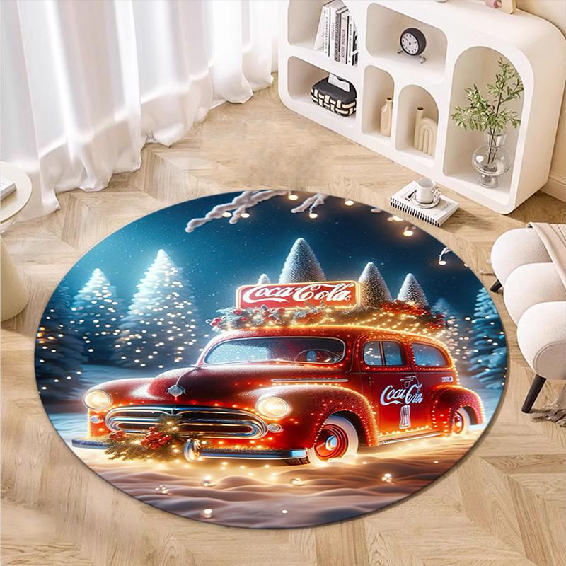 Cute Christmas Day Gift Bell Santa Claus Snowman Christmas Tree round rug Home Soft Decorative Anti slip Chair Mat Carpet Outdoor Floor Mat Carpet 52