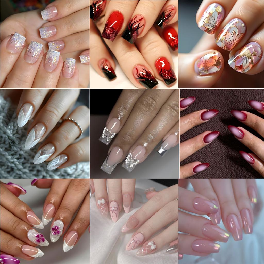 24 pz/set Quick Nails Glitter Bianco Gradiente Nail Art French Unghie Indossabili Adesivi per Unghie Rimovibili Impermeabili Unghie Finte