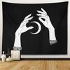 Black and White Moon Hands Tapestry Polyester Witchy Wall Hanging Mystic Gothic Decor for Bedroom Living Room Dorm Background