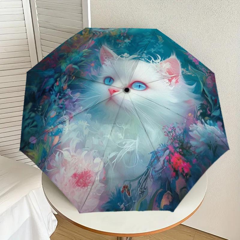 

1pc Fantasy Floral Cat Portrait Umbrella with Plastic Handle,Suitable for All Seasons Home Travel Outdoor UmbrellaDD1611