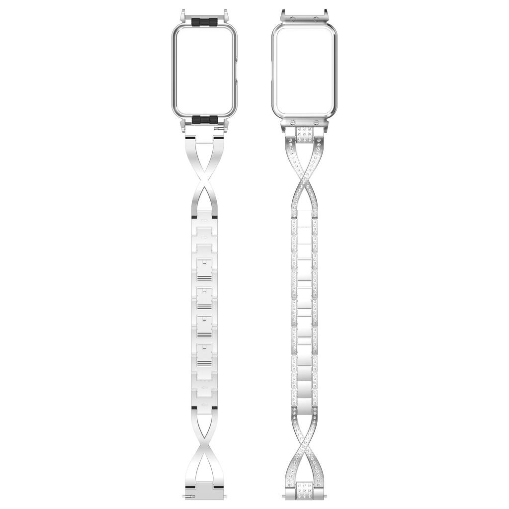 Für Samsung Galaxy Fit3 Uhrarmband X-Style Strasssteine Edelstahlarmband mit Metall-Uhrenrahmen