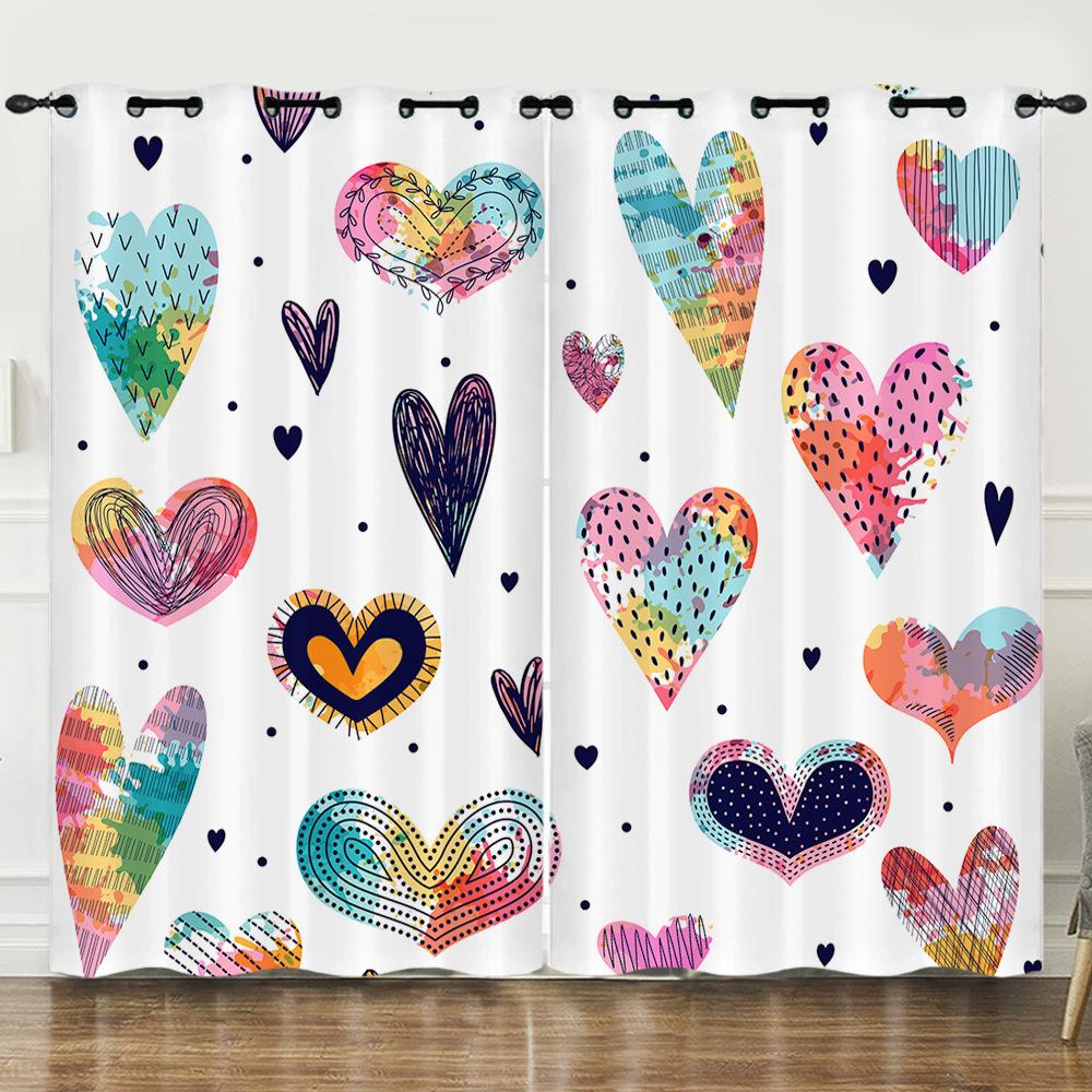 Curtains Full Screen Love Romantic 3D Digital Printing Blackout Curtain Punching