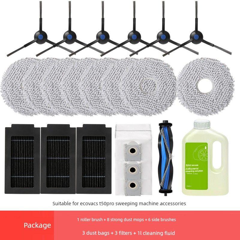 Suitable for Ecovacs T50Pro Sweeping and Mopping Robot Accessories Mop Cloth Cleaning Liquid Roller Brush Dust Bag Filter