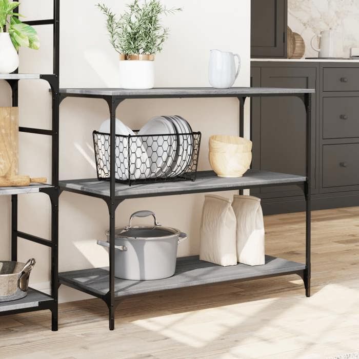 VidaXL Chariot de Cuisine, Étagère de Rangement, Chariot de Service avec Roulettes, Organisateur de Maison, Sonoma Gris Bois 842324