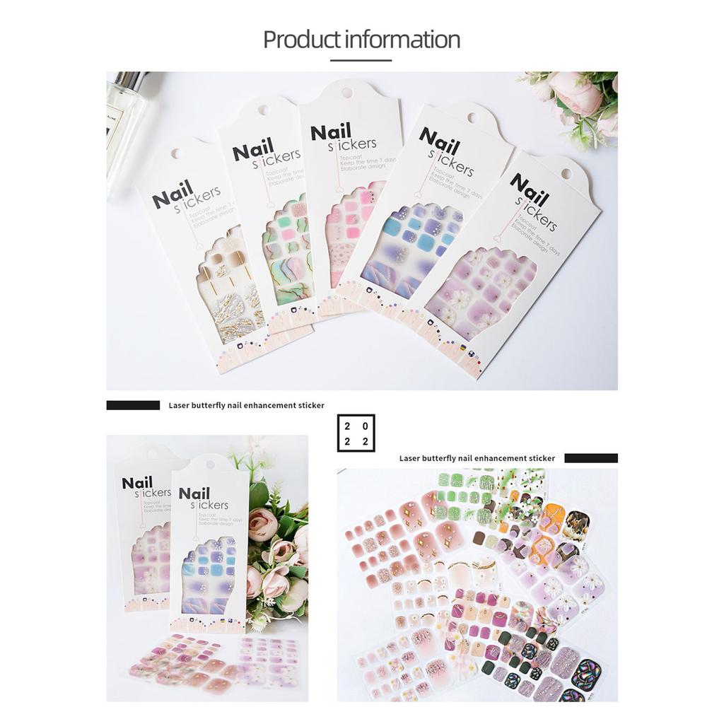 22 Sheets DIY Foot Nail Stickers Full Toe Nail Wraps for Women Girl Stickers 3D Self-Adhesive Glitter Toe Nail Sticker
