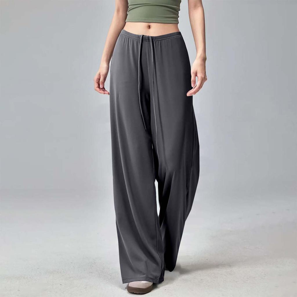 Damen Mode Lässig Schlafanzughose Weiter Bein Yogahose Kordelzug Leicht Bequem Stretch Farbe Sporthose
