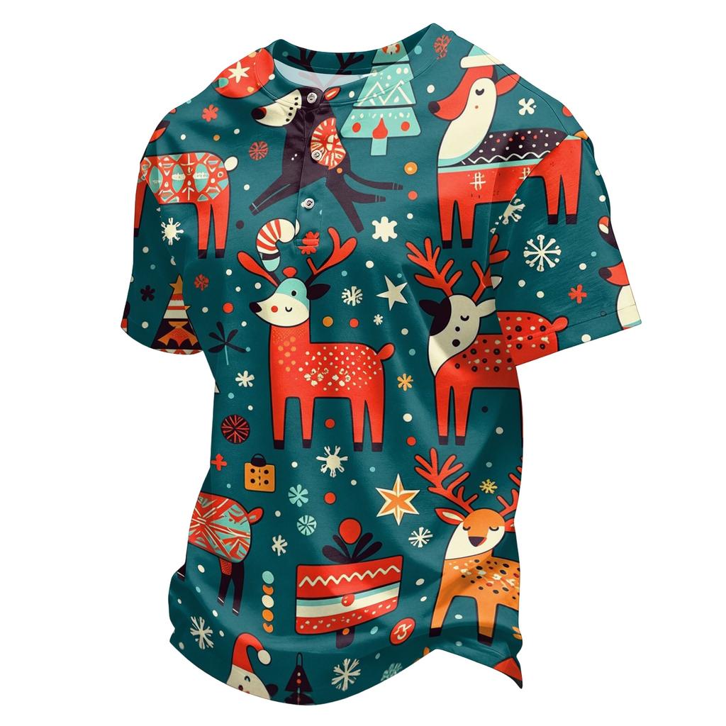 Men's Quick-Dry Neck Short Sleeve T-Shirt with Christmas Print