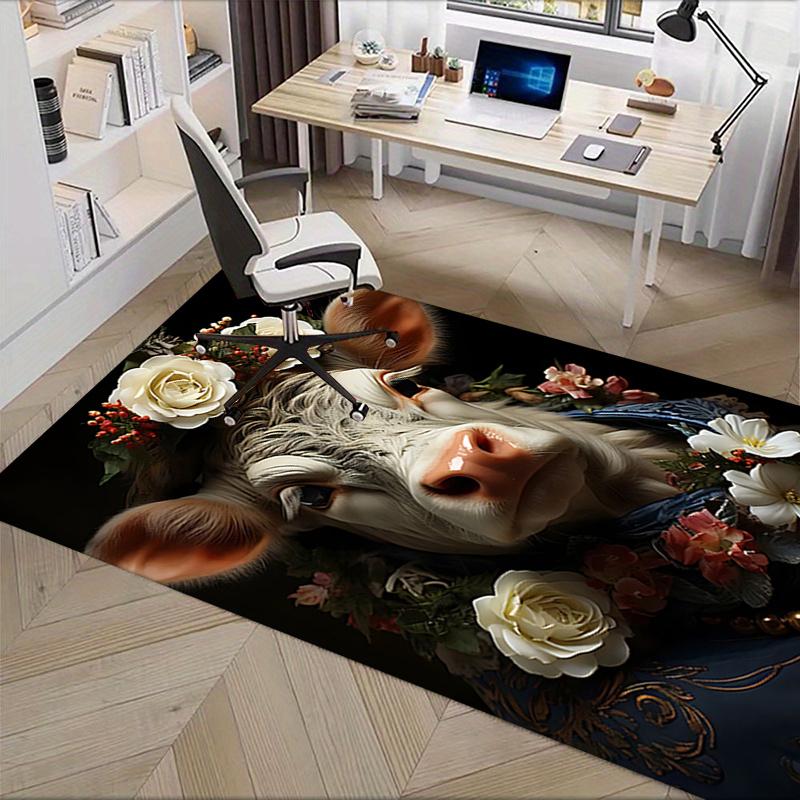 Rose Cow Theme Chair Mat: Office Carpet Oversized Rug for Home Decor, Sofa Mat, Gift Idea for Cow Lovers, Bedroom, Living Room, and Various Rooms