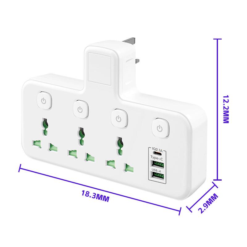 "Multifunctional USB Power Socket: UK, EU, US Standards, 220V"
