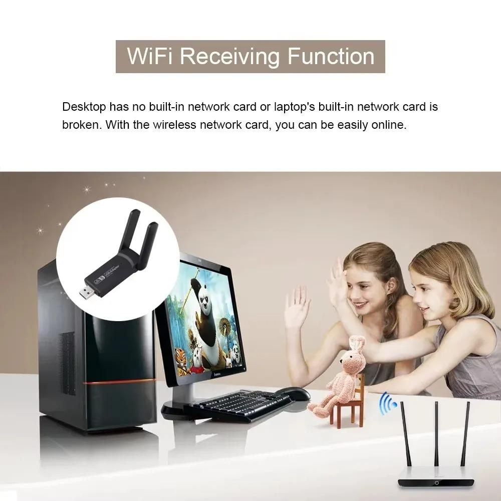 1300Mbps USB WiFi Adapter 2.4G/5GHz Dual Band Network Adapter 802.11AC WiFi 2 Antenna Dongle For PC/Laptop Driver Free Win10/11