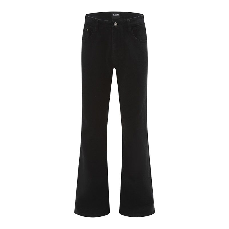 Blaexit American High Street Washed Black Denim Men's Micro-Pull Straight-leg Silm Retro Cleanfit Pants