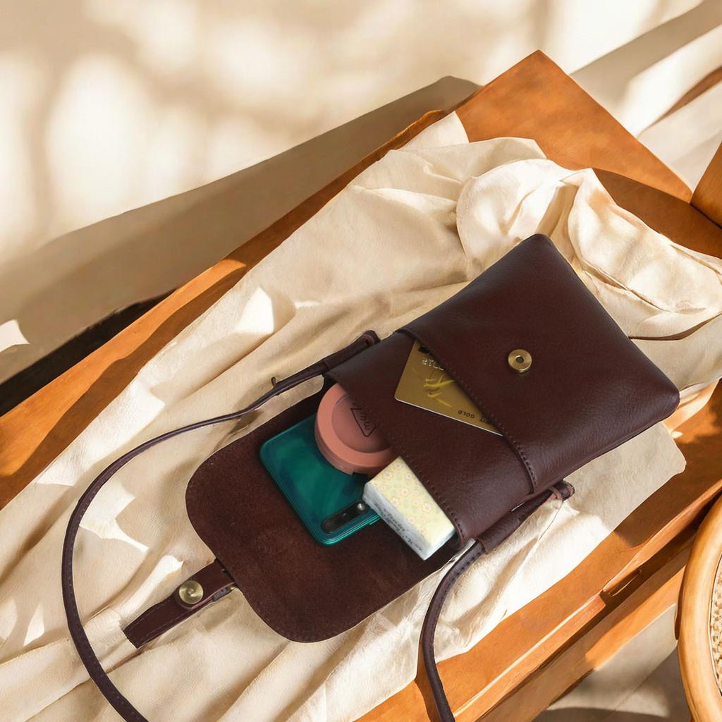 Johnature Mobiltelefonveske Ekte Skinn Dame Mini Skulderveske Crossbody-veske Retro Allsidig Liten Veske