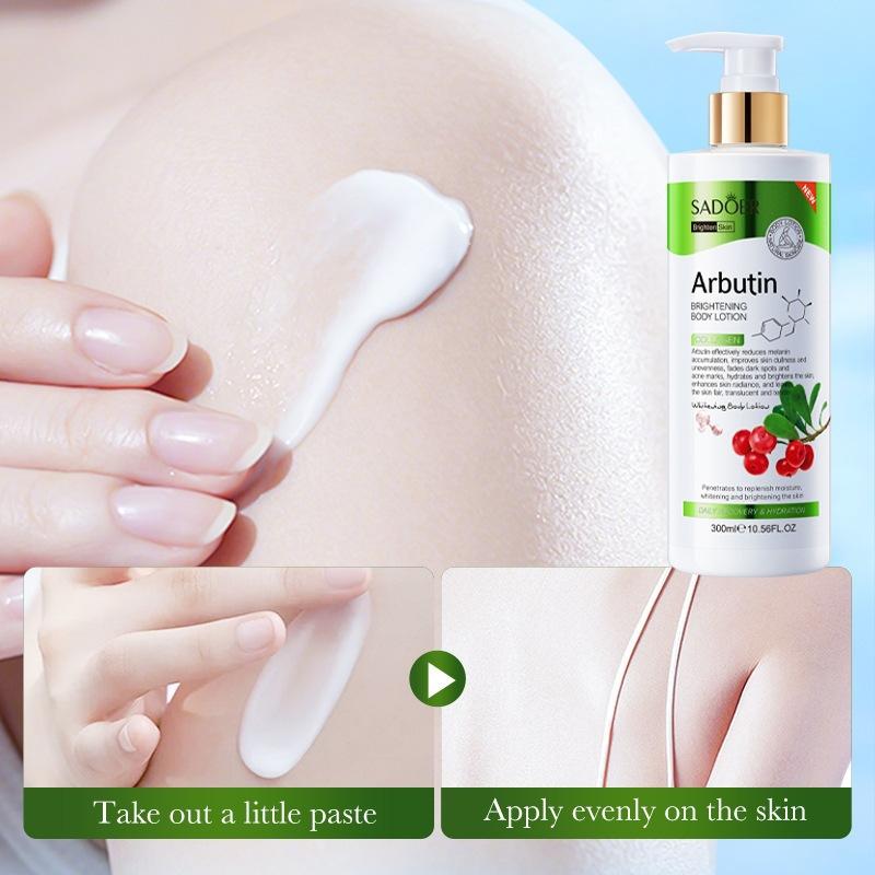 SADOER Arbutin Brightening Body Lotion: Moisturizing & Whitening Cream for Dark Spots, Uneven Skin Tone & Dullness, 300ml