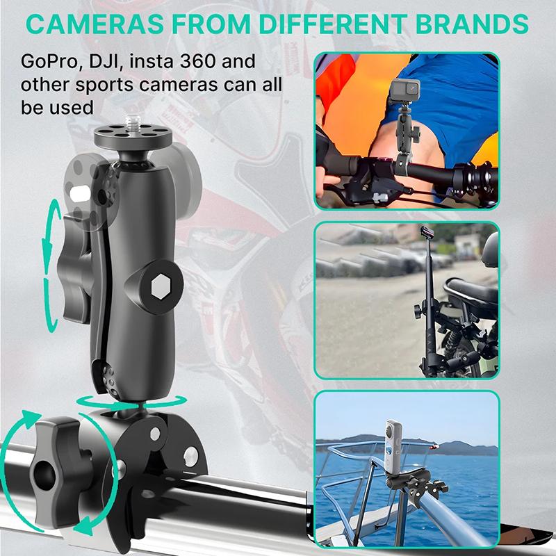 Double Clamp Camera Mount Clip Camera Crab Clamp Motorcycle Handlebar Clip Holder For Gopro Hero Insta360 DJI Camera Accessories