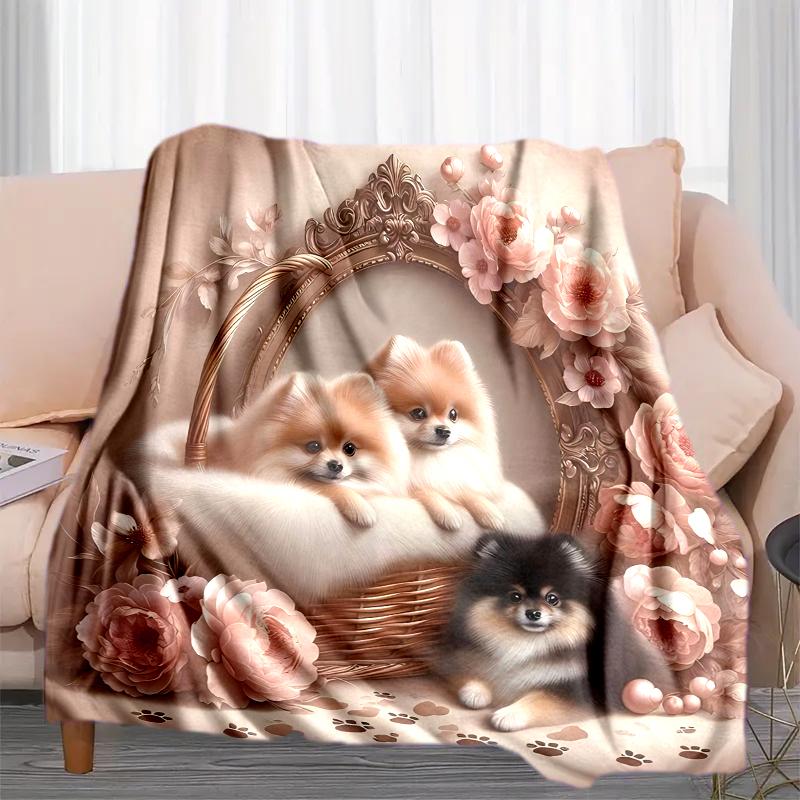 1PC Dog cute printed blanket, all season lightweight home office outdoor nap multifunctional blanket A8