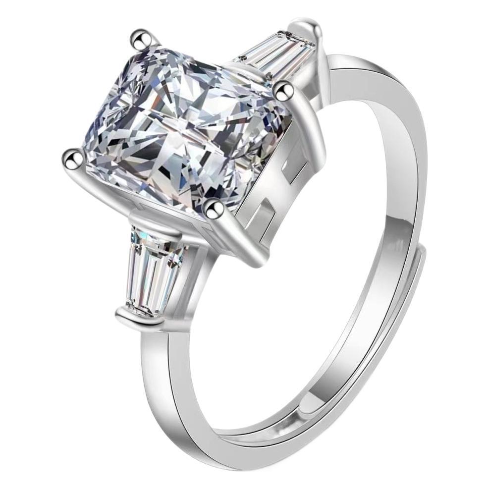 Large Moissanite Princess Square Diamond Open Ring, High-End Luxurious Fashion Accessory