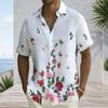 Men Plus Size White Floral Printed Collared Neck Short Sleeve Button Front Shirt
