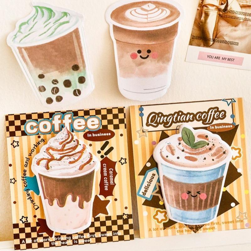 24Pcs Office School Supplies Cute Milk Tea Coffee Cute Heart Pocket Decoration Note Student Can Tear Off Message Notes