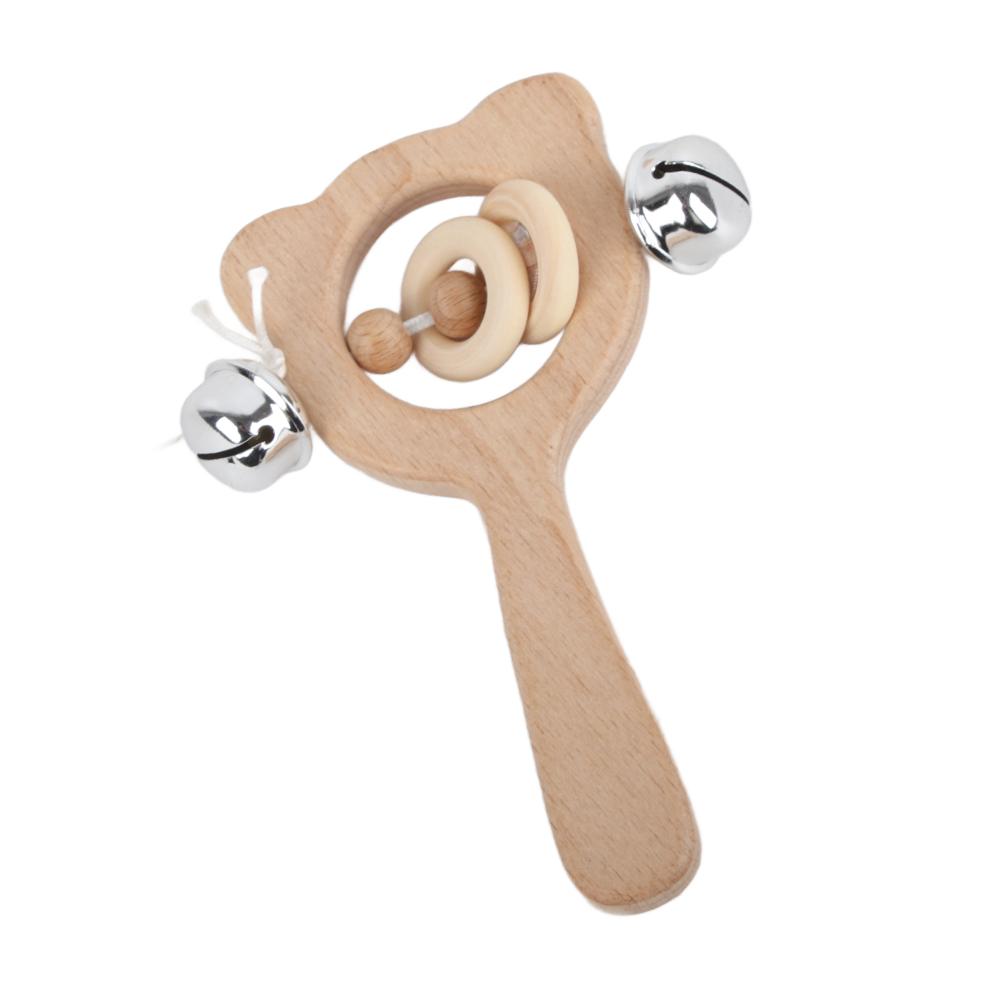 Beech Wood Bear Hand Teething Wooden   Baby Rattles Toy Stroller Toys