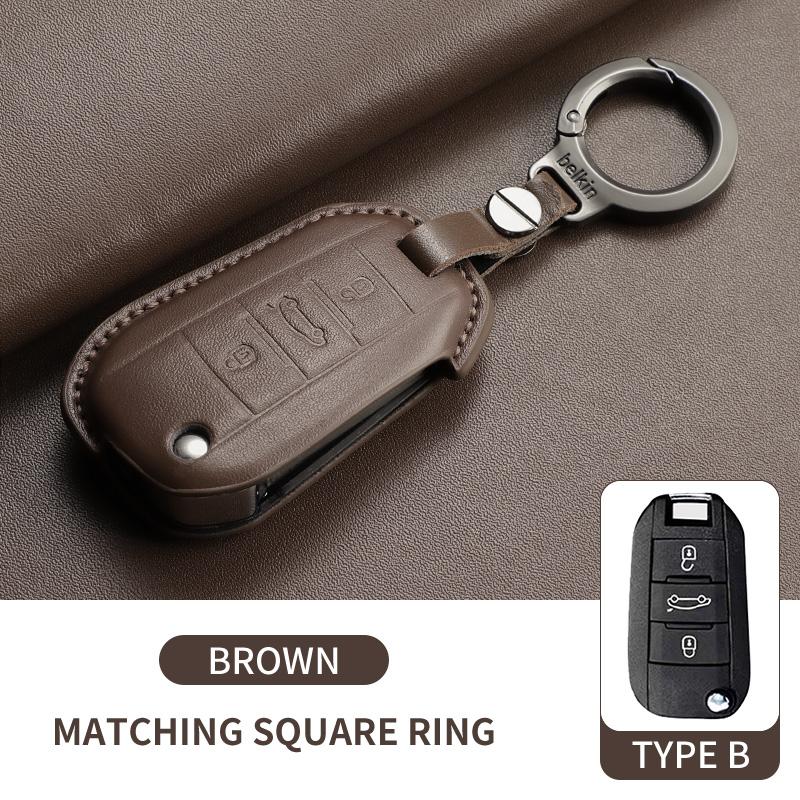 Car Key Case Cover For Peugeot 208 2008 308 3008 508 408 Citroen C3 C4 C5 C6 C8 Leather Car Key Protected Replace Shell Keychain