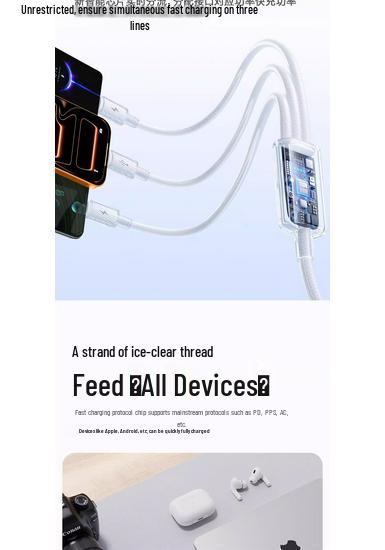 PISEN 100W 3-in-1 Fast Charging Cable, 6A for Apple and Huawei Devices