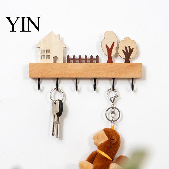 Heavy Duty Key Hanger Wooden Holder, Solid Wood Organizer with 6 Hooks, Modern Kitchen Tool Wall Mounted for Entryway And Office Storage