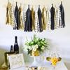 NICROLANDEE Black Gold Graduation Party Decorations, 15PCS Black Gold Tissue Paper Tassel Garland for Birthday, Wedding, Bridal Shower, Bachelorette