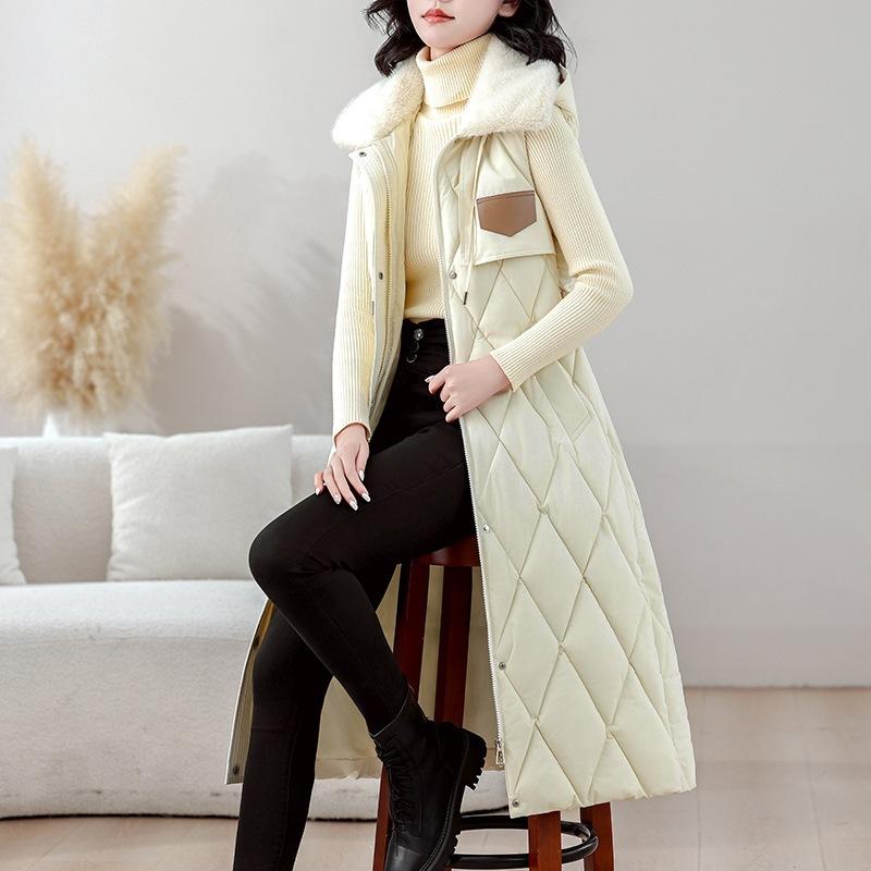 Long down cotton vest, slim and thin in winter, women's sleeveless jacket over the knee waist, cotton vest temperament vest