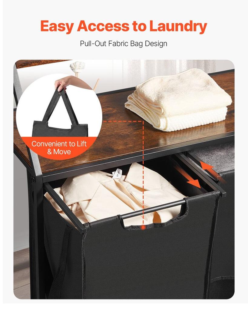 2 Tiers Laundry Sorter Tall Laundry Hamper with Wheels and Hooks 2 Section