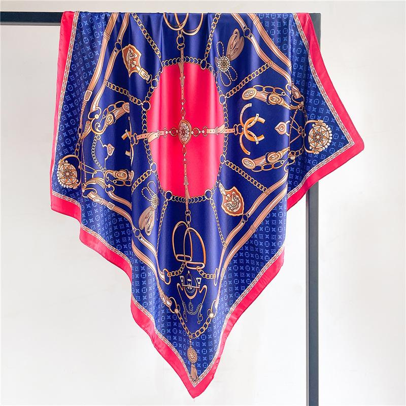 Simple Fashion Chain Satin Simple Silk Scarf Scarf Simulation Silk Scarf 90Cm Large Square Scarf Thin Headscarf Cover
