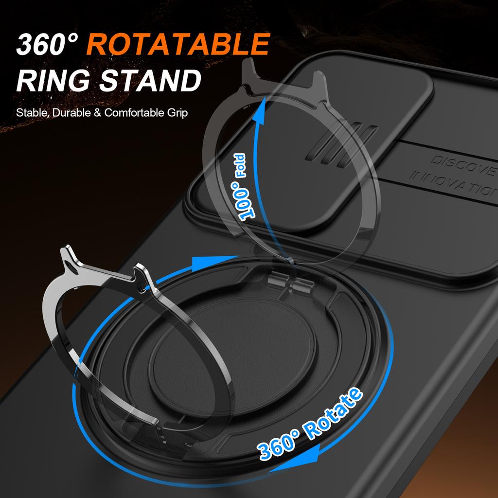 Sliding Camera Cover Armor Case For Samsung Galaxy A17 A27 A37 A57 A16 A26 A36 A56 A35 A55 5G Metal Ring Stand TPU Plastic Coque