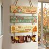 Rustic Pumpkin Door Sign Set, Wooden Scarecrow Wall Hanging Decor with Sunflower and Maple Leaf, Vintage Fall Harvest Welcome Plaque