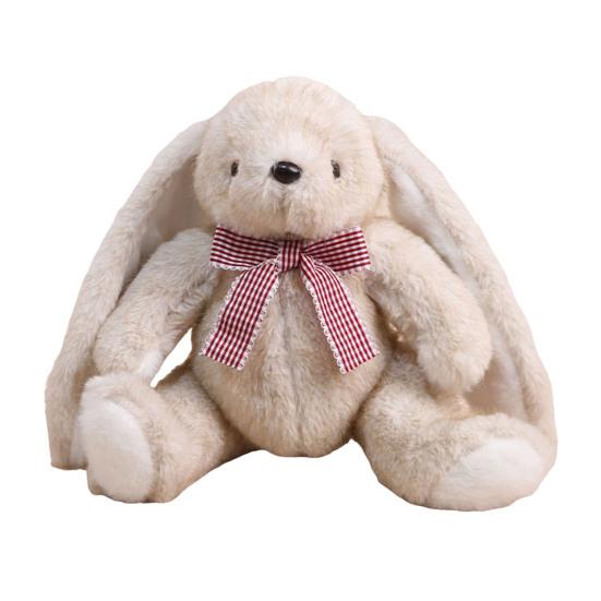 Huggable Plush Bunny Toy Stuffed Plaid Bow Rabbit Plushie Simulation Animal Doll Home Living Room Bedroom Decoration Birthday Gift