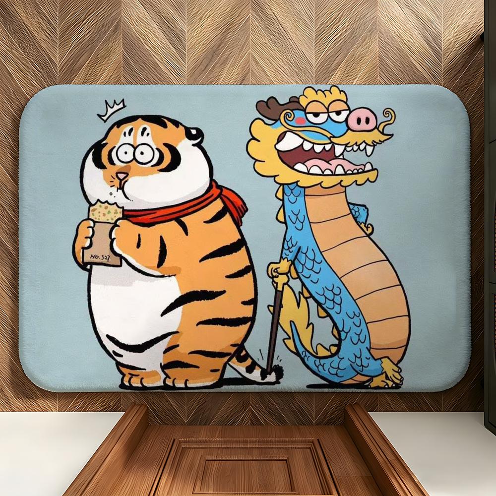Character I-I'm Not Fat T-Tiger Floor Mat Soft Flannel Entrance Door Mat Non Slip Absorbent Bathroom Bedroom Floor Rug
