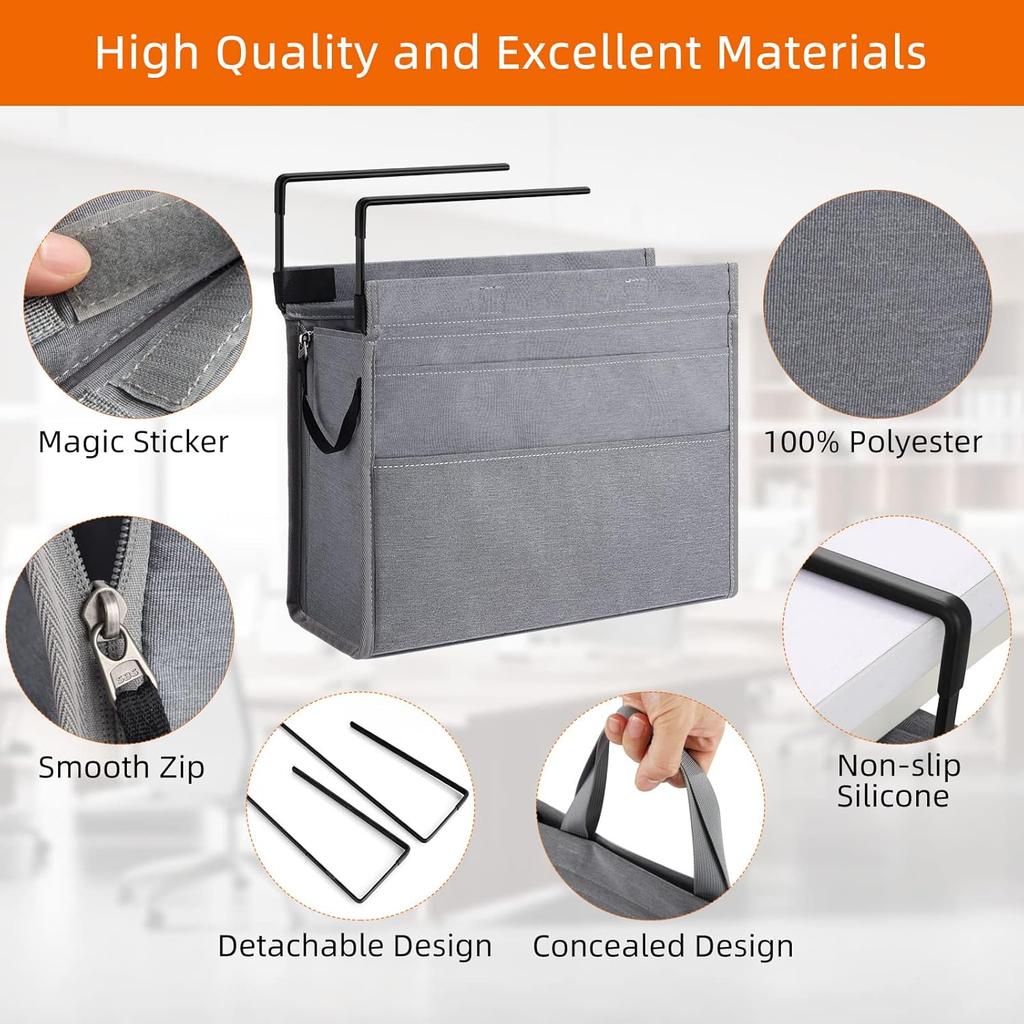 MASTLU Under Desk Hanging Storage Bag, Desk Organizer Storage, Office Side Storage Bag, Compatible with A4 Files, Detachable Handle Design, No
