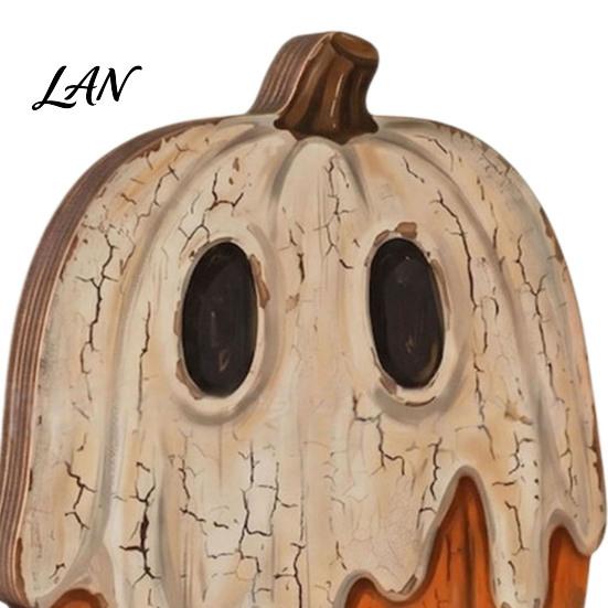 Decorative Wood Painting Art Halloween Wooden Ornaments, Distressed Pumpkin/Cat Decorations, Desktop & Wall Durable Tabletop Decors for Autumn Harvest