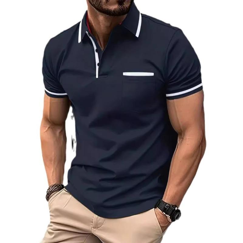 Men's New Summer Pocket Splicing Polo Set Simple Lapel Daily Casual Outfit