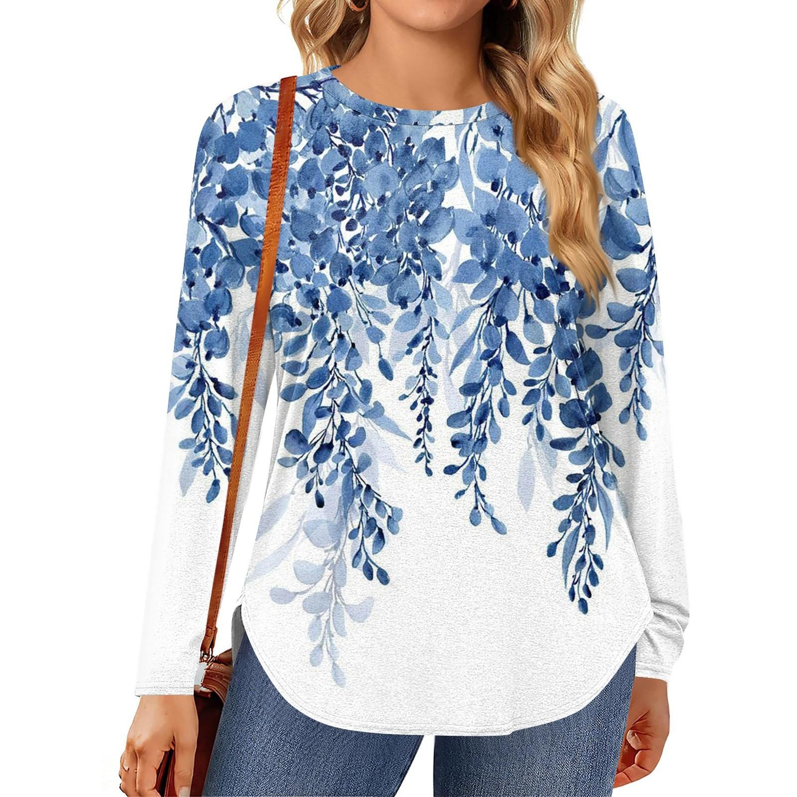 

Женские топы больших размеров, рубашки с длинным рукавом, туника с круглым вырезом, повседневная свободная блузка L-5X XL небесно-голубой