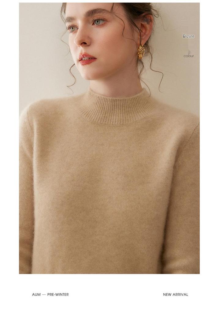 Autumn & Winter Women's 100% Pure Cashmere Half-High Neck Sweater - New Style, Comfortable, Warm, Fluffy Pullover.