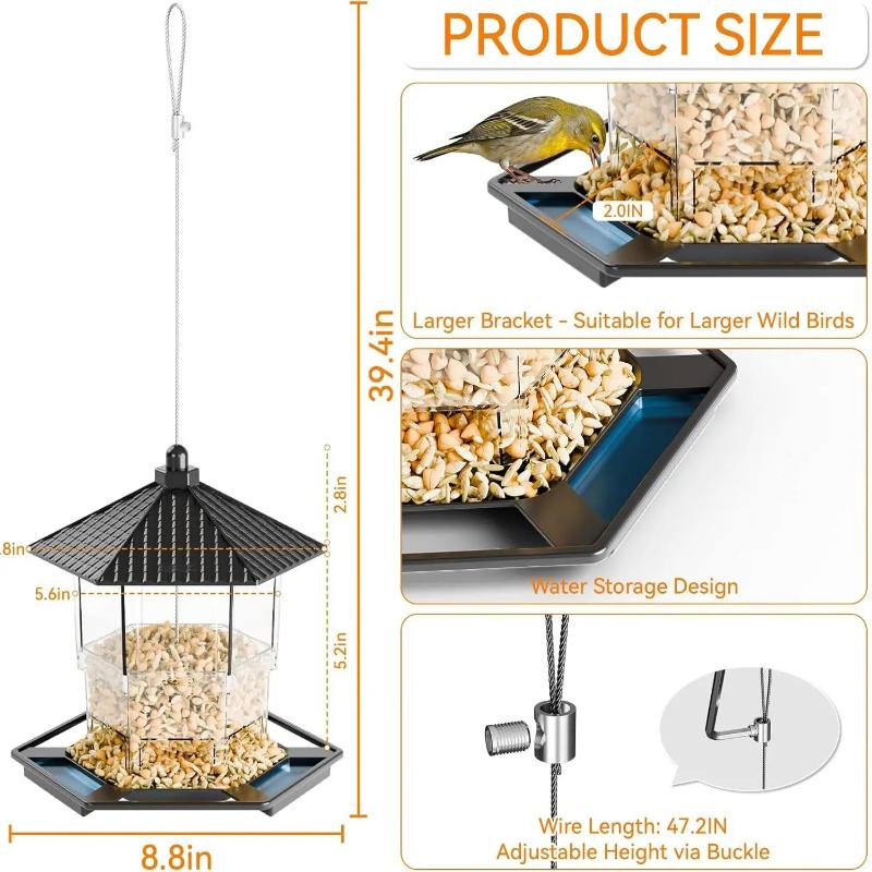 

Bird Feeders for Outdoors Hanging Weather Resistant Wild Bird Feeder with 360 Degree Feeding Tray Ideal Gift for Grandpa чёрный